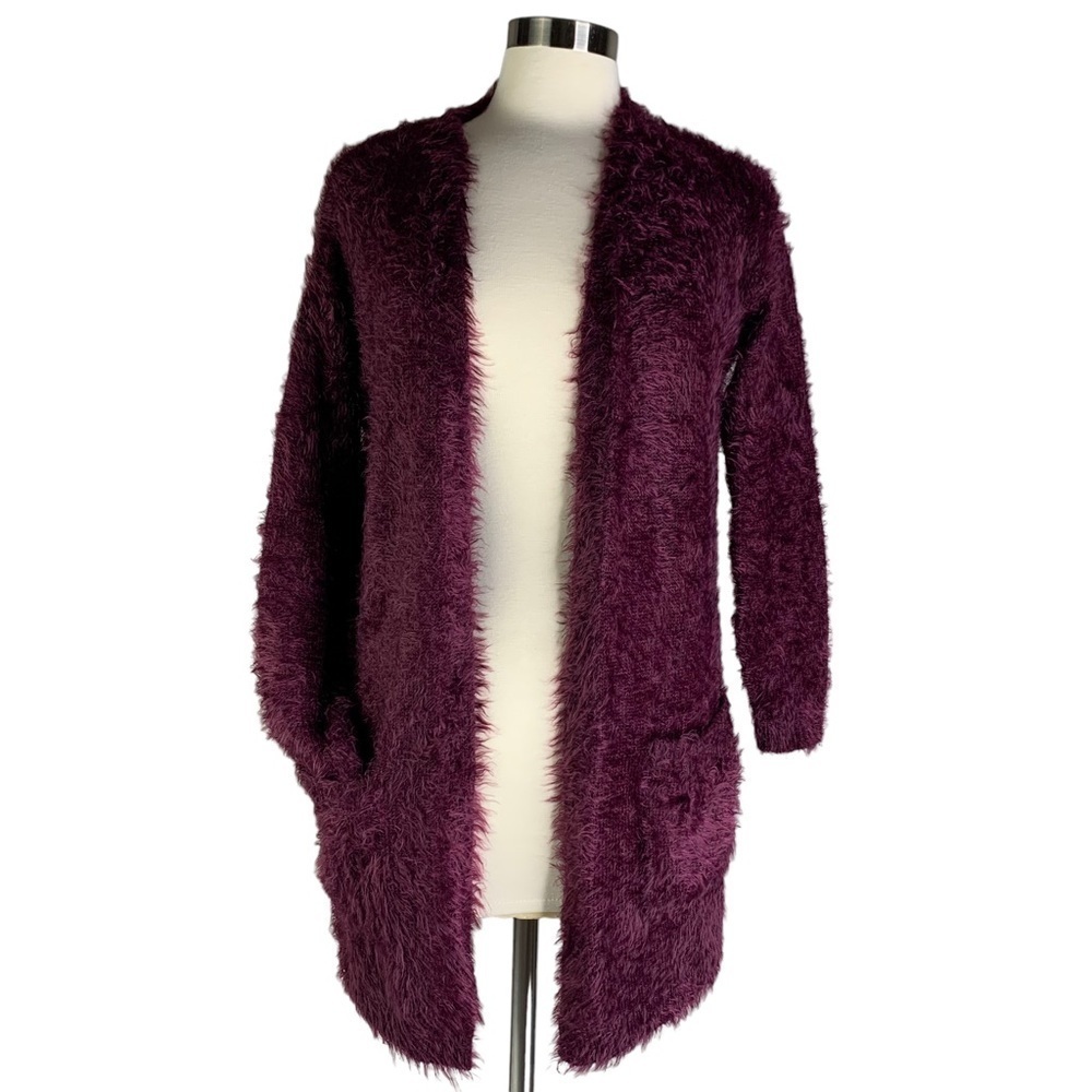 Chealsea & Theodore Gorgeous Deep Burgandy Angel Hair Open Front Cardigan Small